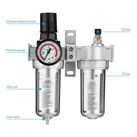 G1/2" Air Compressor Filter Oil Water Separator Trap Tools With/ Regulator Gauge